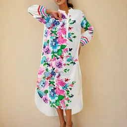 Zolo Label Women White Colorfull Floral Printed A-Line Kurta Dress-image-16