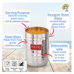 HAZEL Stainless Steel Glass for Drinking Water Unbreakable with Glossy Finish Design Set of 12 Silver - 350 ML image 3