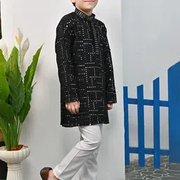 BT DEZINES Boys Embroidered Regular Mirror Work Kurta with Pyjamas & image 3