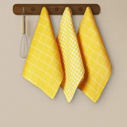 home expressions 3-Pcs Yellow & White Checked Pure Cotton Kitchen Towels-picture-24