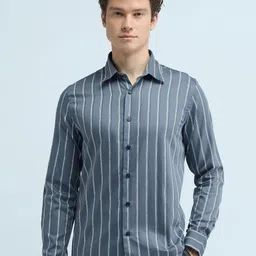 Flying Machine Men Spread Collar Vertical Striped Cotton Slim Fit Formal Shirt-image-85