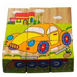 Trinkets & More Vehicle Theme 3D Jigsaw Puzzle Wooden Cube Block 6 Face 9 Pieces with Storage Tray image 4