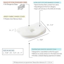 The White Willow Baby's Memory Foam Head Shaping Pillow with Soft Bolster Cushion for Side Support Bolster Size - White image 4