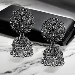 De-Ultimate Gold-Plated Artificial Stones Studded & Beads Beaded Dome Shaped Jhumkas-56
