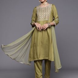 Biba Embroidered Yoke design Straight Kurta with Trousers & Net Dupatta-picture-26