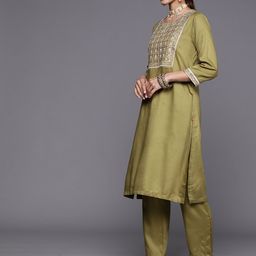 Biba Embroidered Yoke design Straight Kurta with Trousers & Net Dupatta image 4