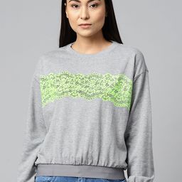 Hubberholme Women Grey Melange & Fluorescent Green Printed Sweatshirt-image-67