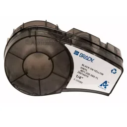 BRADY Continuous Label Roll Cartridge 1/4 inch x 21 ft Halogen Free Autoclavable Vinyl Black on Yellow, 20XW78-67