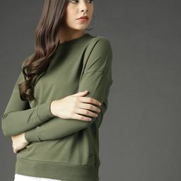 Roadster Women Olive Green Solid Sweatshirt-image-54