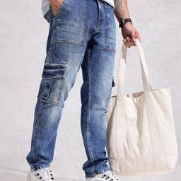WROGN Men Relaxed Fit Heavy Fade Stretchable Cargo Jeans-picture-35
