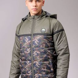 The Indian Garage Co Men Camouflage Quilted Jacket with Patchwork-44