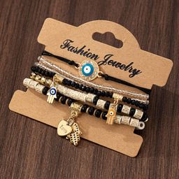DressBerry Set Of 6 Gold-Plated Crystals Studded & Beaded Charm Bracelet-69