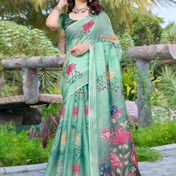 Anouk Rustic Floral Printed Zari Block Print Saree image 4