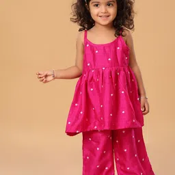 The Mini Trunk Girls Floral Printed Square Neck A-Line Kurta With Palazzos-image-67