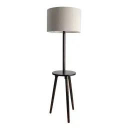 Sanded Edge Wood Beige Sofa Bed Side Floor Lamp with Shelf in Solid Wood Walnut Base-image-10