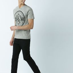 Huetrap Men Grey Melange Printed Round Neck T-shirt-image-59