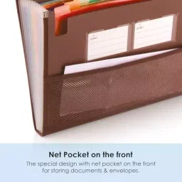 POLEN Premium Fullscape Expanding File Folder 13 Pocket Polypropylene Brown with Colored Inner & Net Pocket image 4