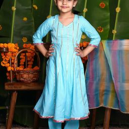 Thread & Button Girls Striped Regular Kurta with Trousers & With Dupatta-picture-53