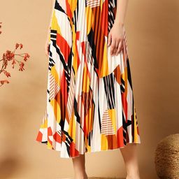 OTABU Printed Accordion Pleated A-Line Midi Skirt-image-16