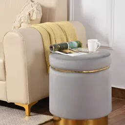 NACIA Grey Wooden Ottoman PouffesStool-12
