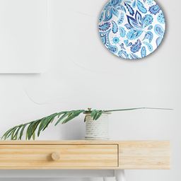 THE QUIRKY HOME A Boho Chic White & Blue Printed Ceramic Wall Plate-image-81