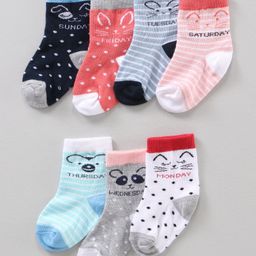 Cute Walk by Babyhug Ankle Length Antibacterial Socks Striped & Dot Prints Pack Of 7 - Multicolor-image-74