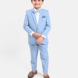Robo Fry Cotton Woven Full Sleeves Solid Color Party Suits with Bow - Blue-image-75