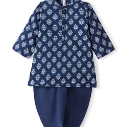 Babyhug 100% Cambric Full Sleeve Printed Kurta With Solid Dhoti Set - Navy-image-24