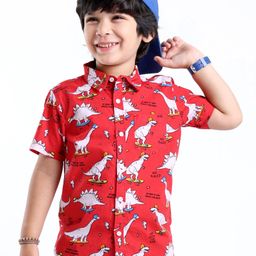 Babyhug Cotton Woven Half Sleeves Dino Printed Shirt - Red-image-94