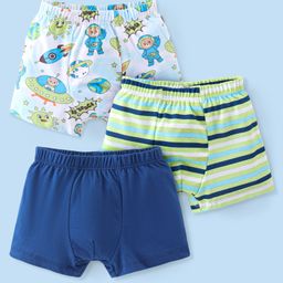 Babyhug 100% Cotton Single Jersey Knit Trunk Stripes & Bear Print Pack of 3 - Multicolor-image-50