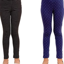 Kids Cave Set Of 2  Cotton Jersey Abstract Design & Strat Printed  Leggings - Black & Blue-image-51
