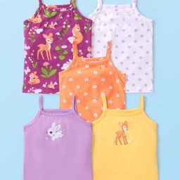 Babyhug Single Jersey 100% Cotton Knit Singlet Sleeves Slips Bunny Floral & Polka Dots Print Pack of 5 - Orange Yellow White & Purple-image-6