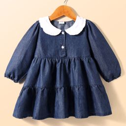 Kookie KidsFull Peasant Sleeves Peter Pan Collared Tiered Frock- Navy Blue-image-96