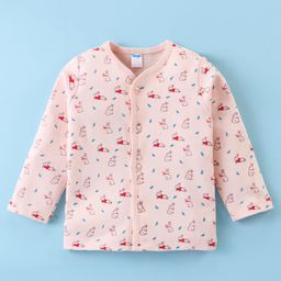 Tango Interlock Cotton Knit Full Sleeves Front Open Jhabla with Rabbit Print - Peach-picture-2