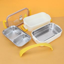 KIDLINGSS Double Container Bunny Rabbit Print Insulated Lunch Box - Yellow-picture-14