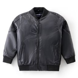 Pine Kids Woven Solid Color Full Sleeves Leather Jacket - Black-image-82