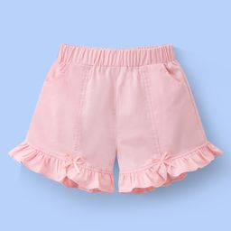 Mark & Mia Cotton Shorts with Frill & Bow Detailing- Pink-image-47