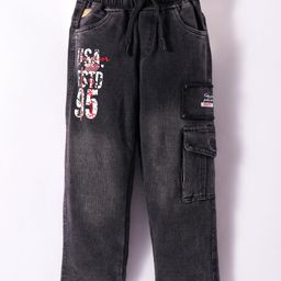Olio Kids Denim Full Length Text Print Jeans - Black-image-92
