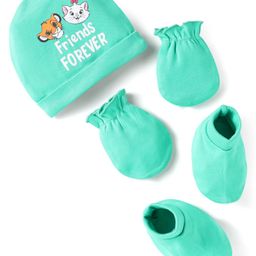 Babyhug Disney Interlock Knit Cap Mittens & Booties Set With Disney Character Print Sea Green - Diameter 13 cm-image-18