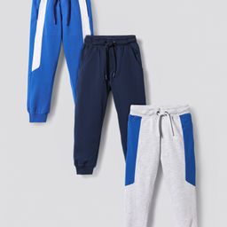 Primo Gino 100% Cotton Knit Full LengthSolid Color Cut & Sew French Terry Lounge Pants Pack of 3 - Blue & Grey-image-76