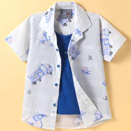 Dapper Dudes Half Sleeves Vehicles Printed Shirt With Attached Tee - Blue-image-82