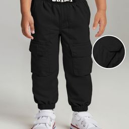 Babyhug Woven Full Length Solid Colour Parachute Pant - Black-image-5