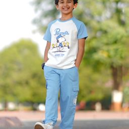 Nap Chief Pure Cotton Peanuts Featuring Half Raglan Sleeves Snoopy Printed Tee & Coordinating Cargo Joggers Set - Light Blue-image-30