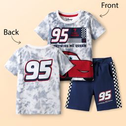 Babyhug Disney Single Jersey Knit Half Sleeves T-Shirt & Shorts Set With Car Graphics - Navy Blue-image-48