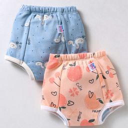Ben Benny Interlock Knit Waterproof Cotton Laminated Padded Briefs with Ducky & Peach Print Pack of 2 - Peach & Blue Blue-image-90