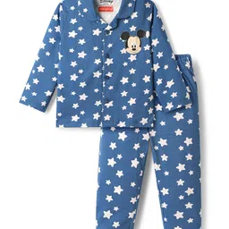Babyhug Disney 100% Cotton Full Sleeves Front Open Co-Ords Night Suit With Mickey Mouse Graphics - Navy Blue-picture-26