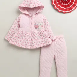BUMZEE Knit Full Sleeves Floral Printed Hooded Top & Joggers Set - Pink-picture-40