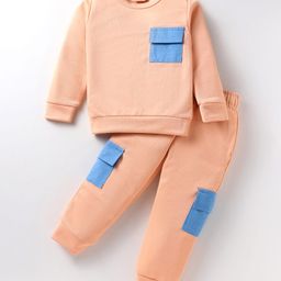 Rikidoos Full Sleeves Colour Blocked Sweatshirt With Coordinating Joggers Set - Peach-picture-31