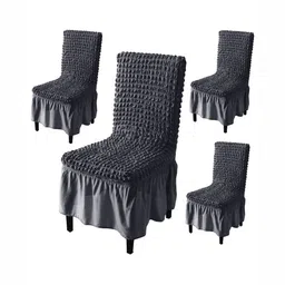 HOKIPO Grey 4 Pieces Bubble Textured Stretchable Chair Cover With Frill-26