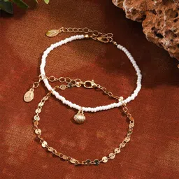 Accessorize London Set Of 2 Shell Charm Anklets-26